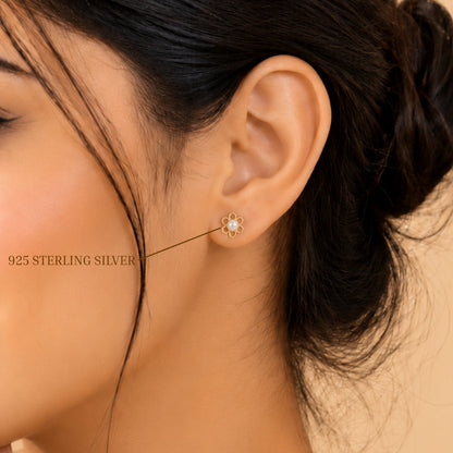 Pearl Bloom Floral Gold plated 925 Sterling Silver Stud