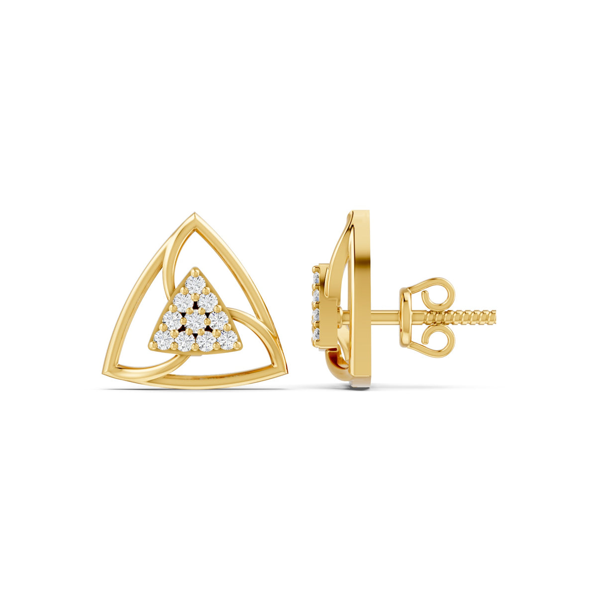 Trinity Triangle Diamond Gold plated 925 Sterling Silver Stud