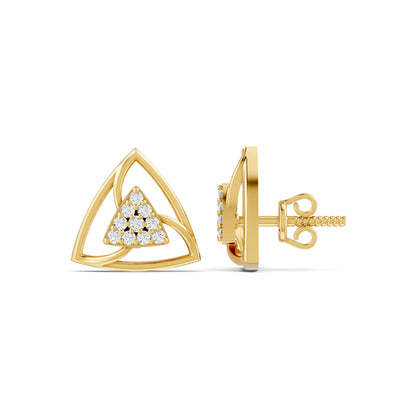 Trinity Triangle Diamond Gold plated 925 Sterling Silver Stud