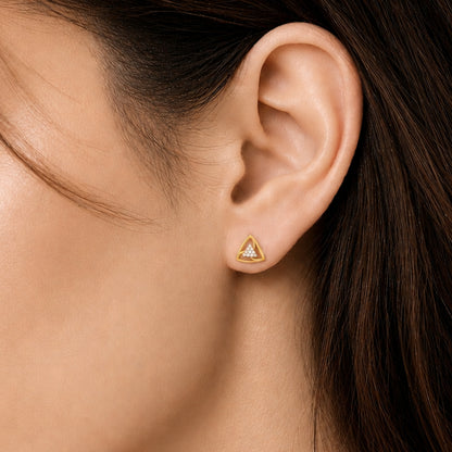 Trinity Triangle Diamond Gold plated 925 Sterling Silver Stud