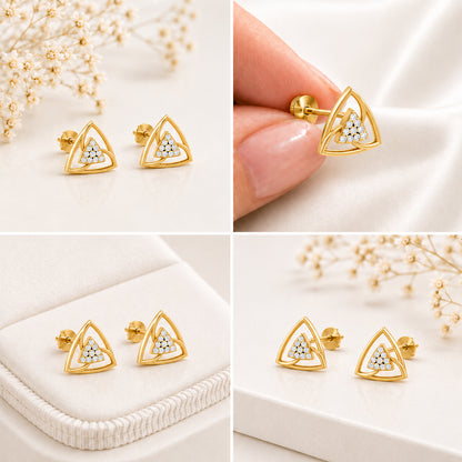Trinity Triangle Diamond Gold plated 925 Sterling Silver Stud