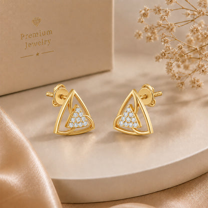 Trinity Triangle Diamond Gold plated 925 Sterling Silver Stud