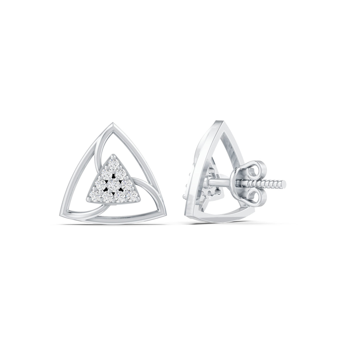 Trinity Triangle Diamond Rhodium plated 925 Sterling Silver Stud