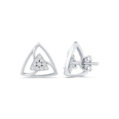 Trinity Triangle Diamond Rhodium plated 925 Sterling Silver Stud