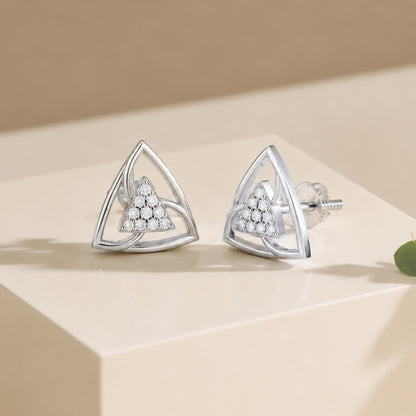 Trinity Triangle Diamond Rhodium plated 925 Sterling Silver Stud
