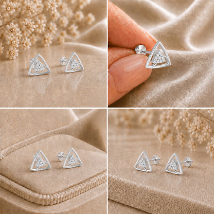 Trinity Triangle Diamond Rhodium plated 925 Sterling Silver Stud