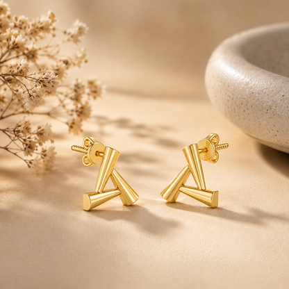 Sculpted Triangle Geometric Gold Plated 925 Sterling Silver Stud