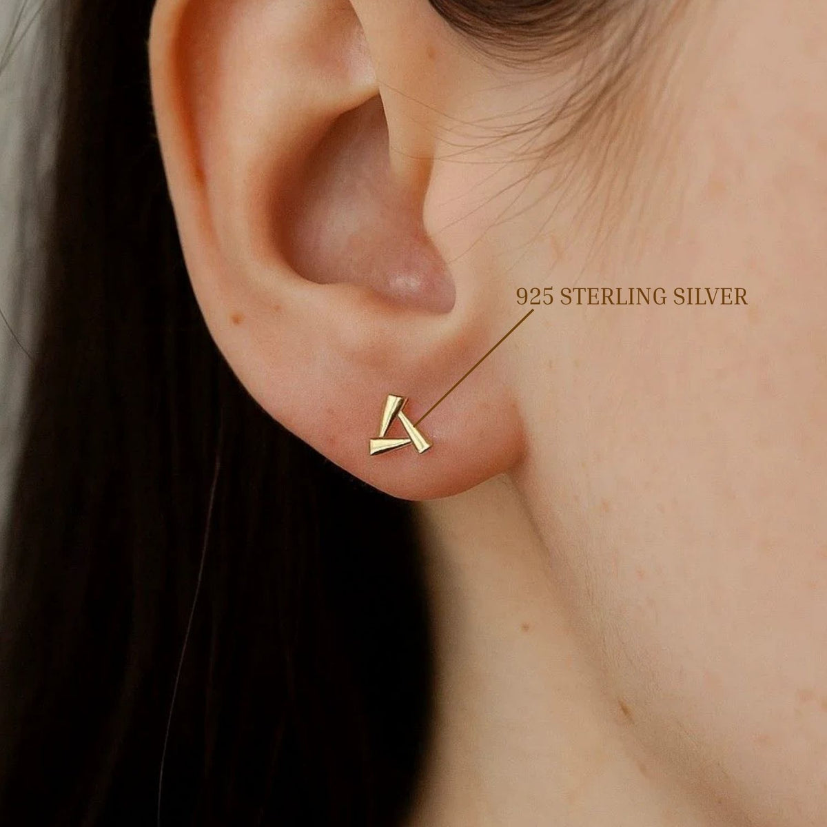 Sculpted Triangle Geometric Gold Plated 925 Sterling Silver Stud