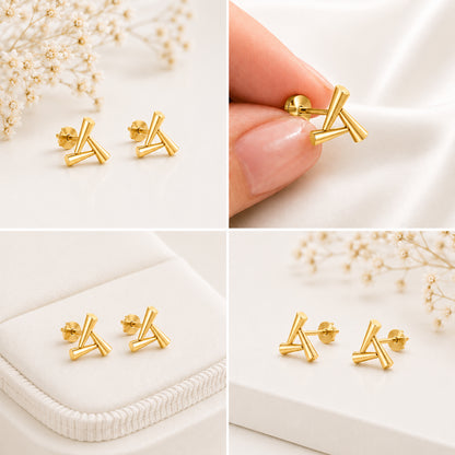 Sculpted Triangle Geometric Gold Plated 925 Sterling Silver Stud