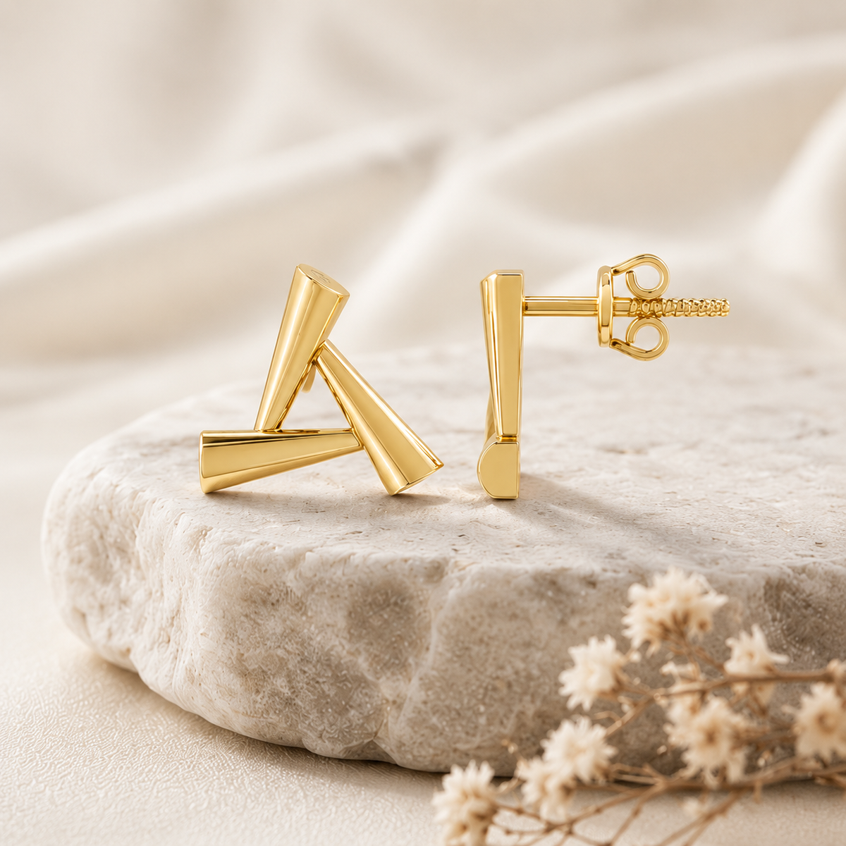 Sculpted Triangle Geometric Gold Plated 925 Sterling Silver Stud