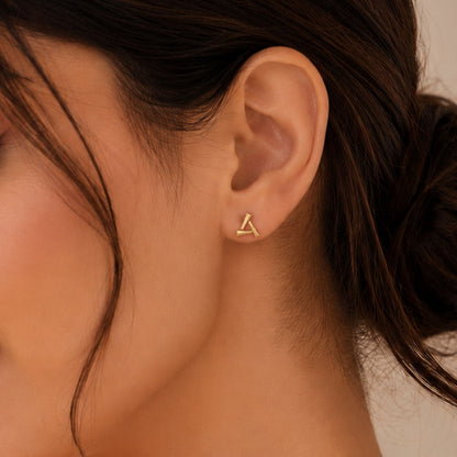 Sculpted Triangle Geometric Gold Plated 925 Sterling Silver Stud