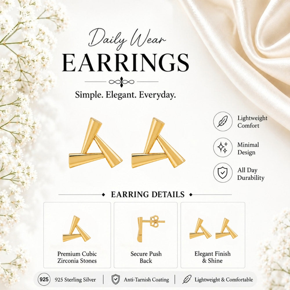 Sculpted Triangle Geometric Gold Plated 925 Sterling Silver Stud