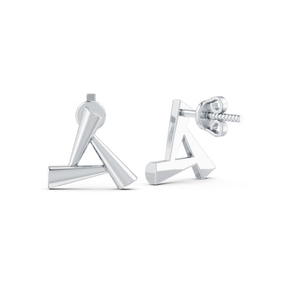 Sculpted Triangle Geometric Rhodium Plated 925 Sterling Silver Stud