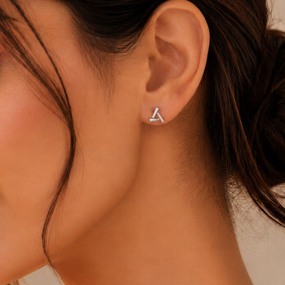 Sculpted Triangle Geometric Rhodium Plated 925 Sterling Silver Stud