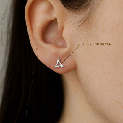 Sculpted Triangle Geometric Rhodium Plated 925 Sterling Silver Stud