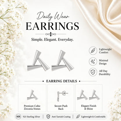 Sculpted Triangle Geometric Rhodium Plated 925 Sterling Silver Stud