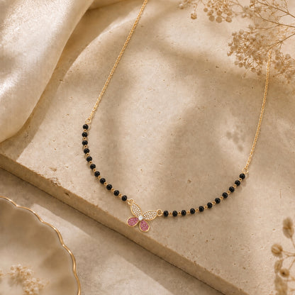 Pink & White Floral Butterfly Charm Mangalsutra