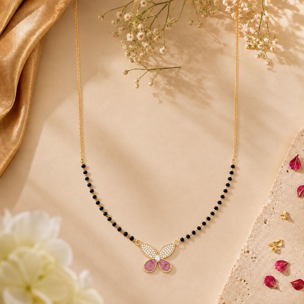 Pink & White Floral Butterfly Charm Mangalsutra