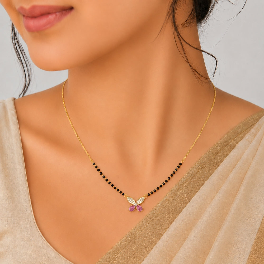 Pink & White Floral Butterfly Charm Mangalsutra