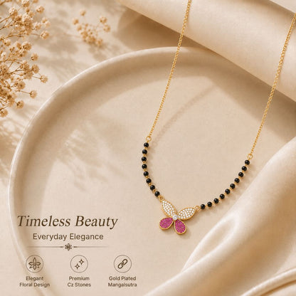 Pink & White Floral Butterfly Charm Mangalsutra