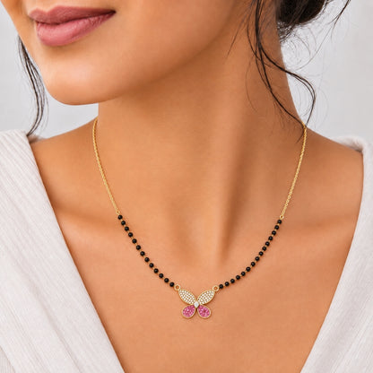Pink & White Floral Butterfly Charm Mangalsutra