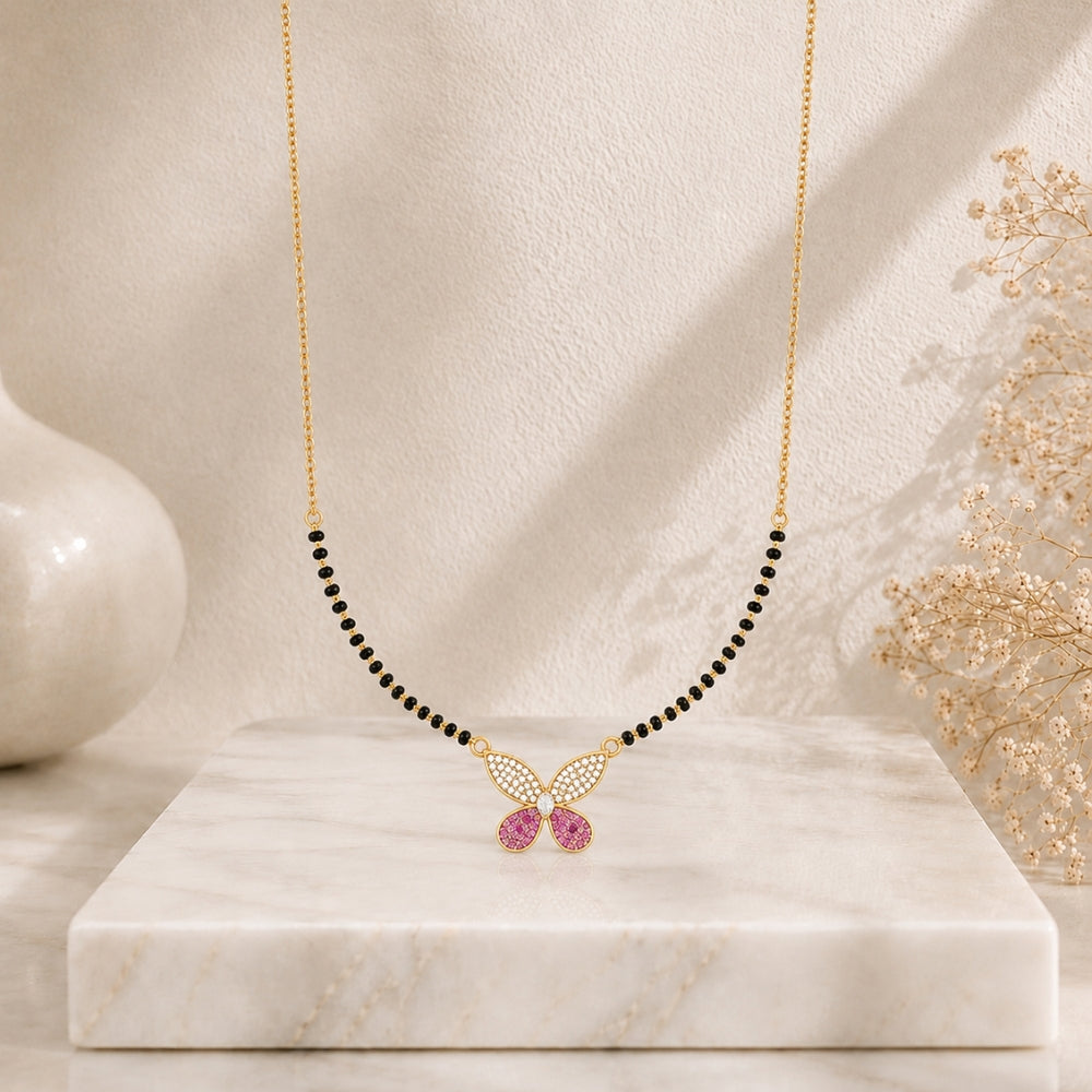 Pink & White Floral Butterfly Charm Mangalsutra