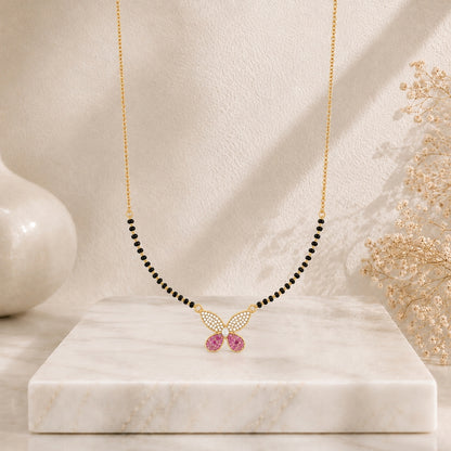 Pink & White Floral Butterfly Charm Mangalsutra