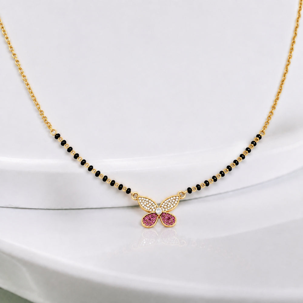 Pink & White Floral Butterfly Charm Mangalsutra