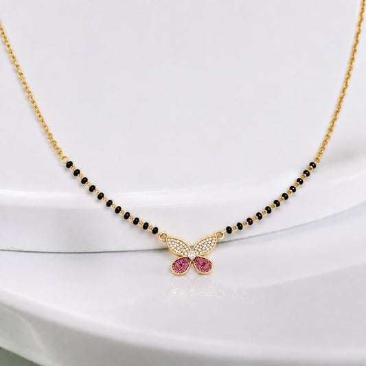 Pink & White Floral Butterfly Charm Mangalsutra