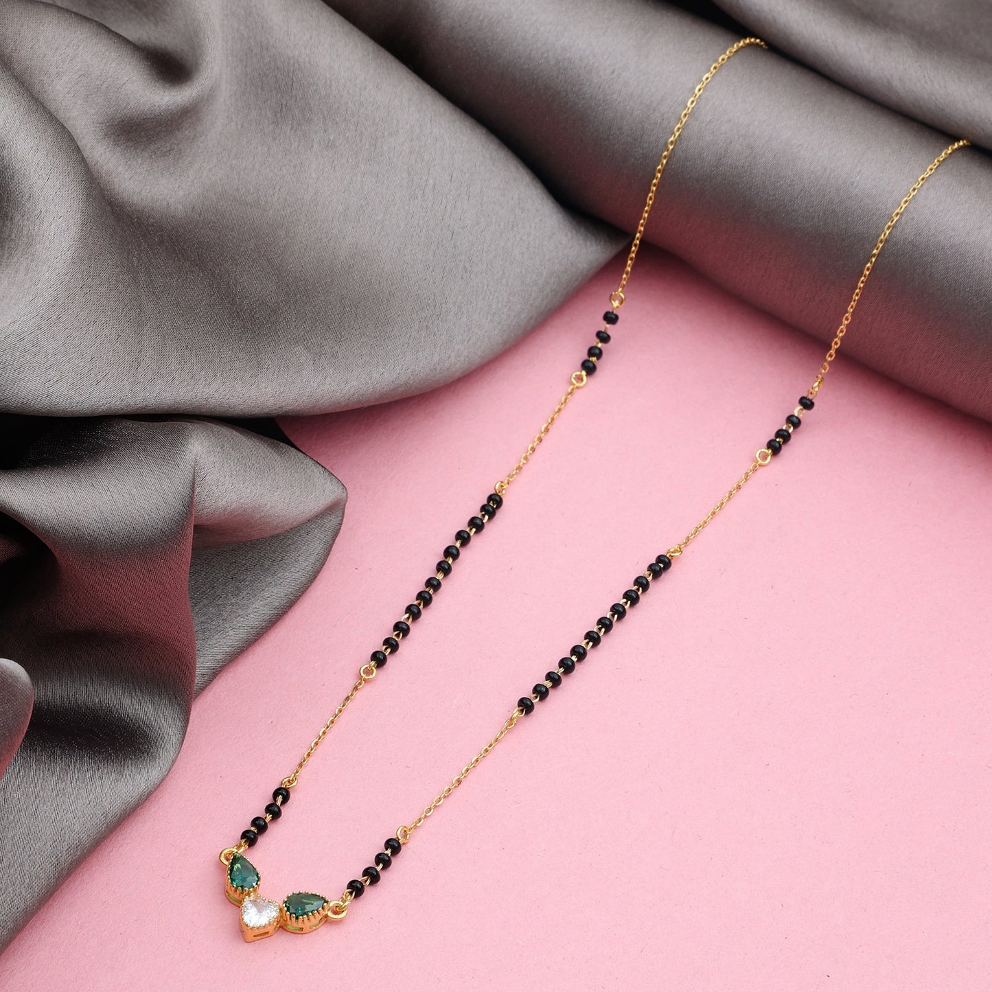 Maira Sterling Silver Emerald Heart Mangalsutra