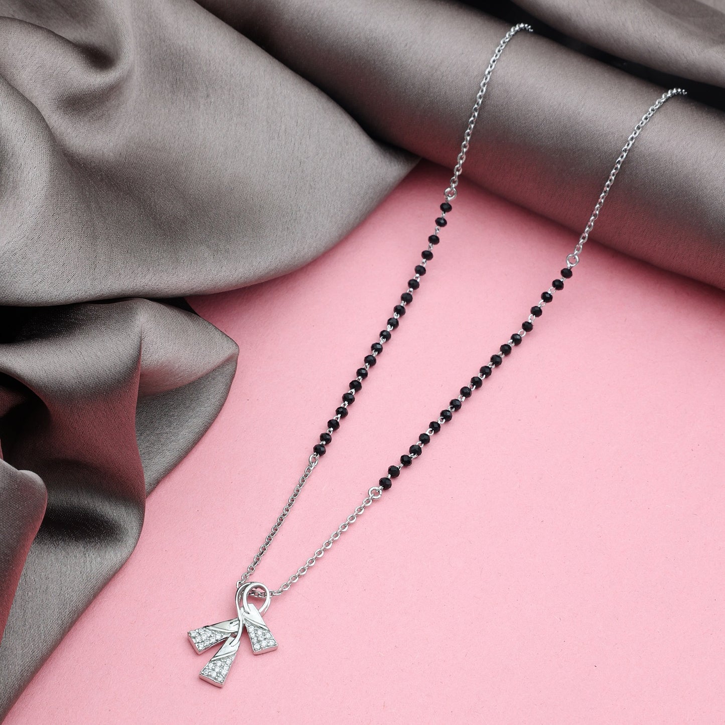 MAIRA Stylish Black Mani 925 Sterling Silver 18 inch Mangalsutra Jewellery for Women