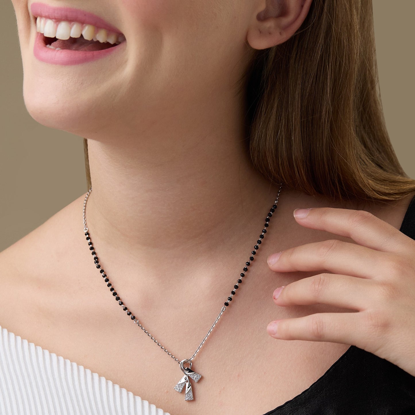 MAIRA Stylish Black Mani 925 Sterling Silver 18 inch Mangalsutra Jewellery for Women