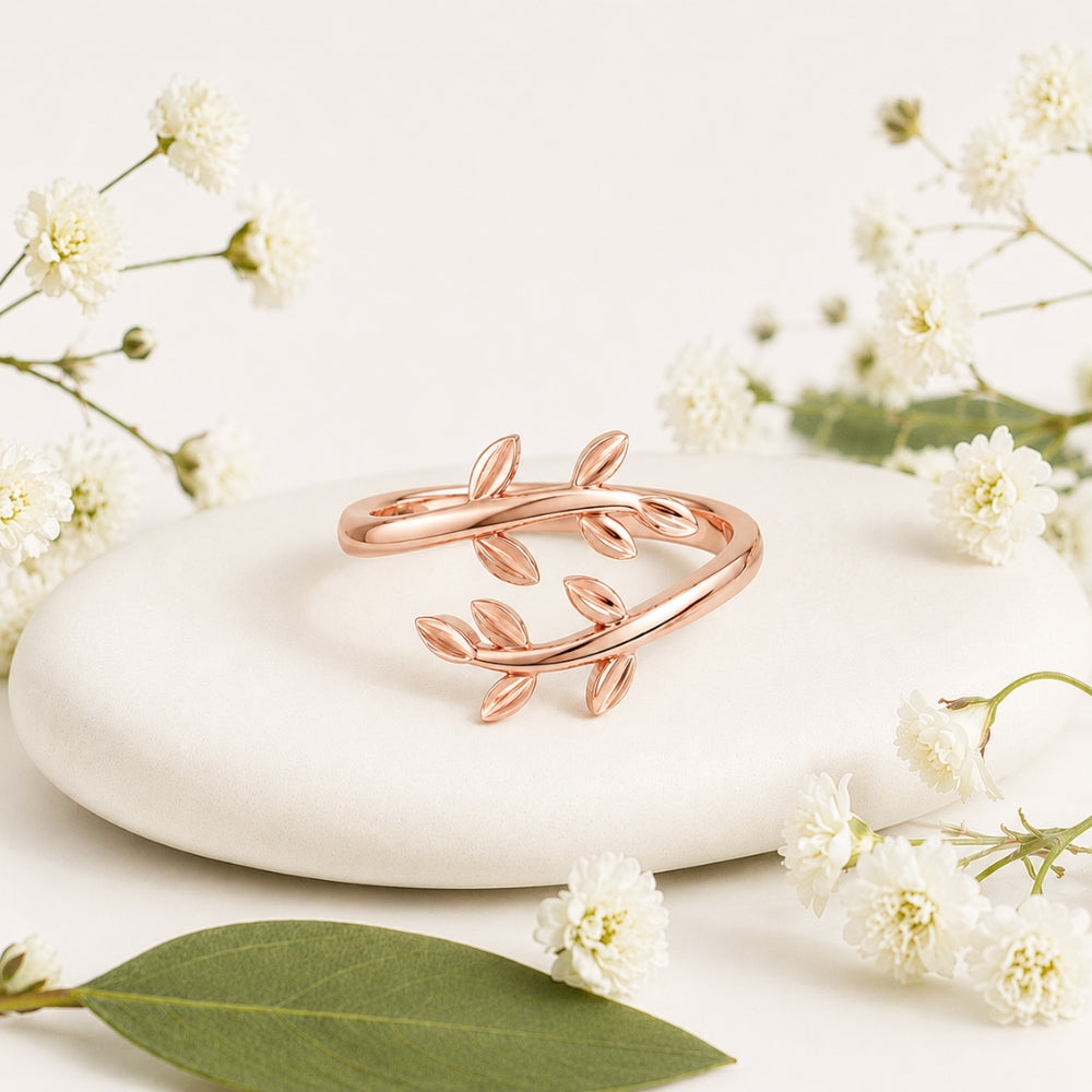 Nature-Inspired Leaf Vine Open Rose gold  Plated Ring