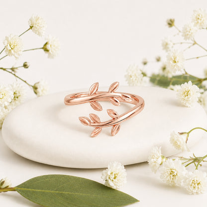 Nature-Inspired Leaf Vine Open Rose gold  Plated Ring