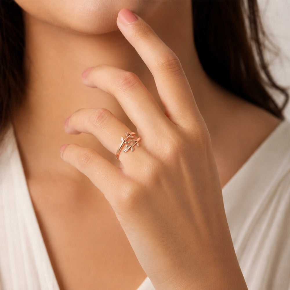 Nature-Inspired Leaf Vine Open Rose gold  Plated Ring