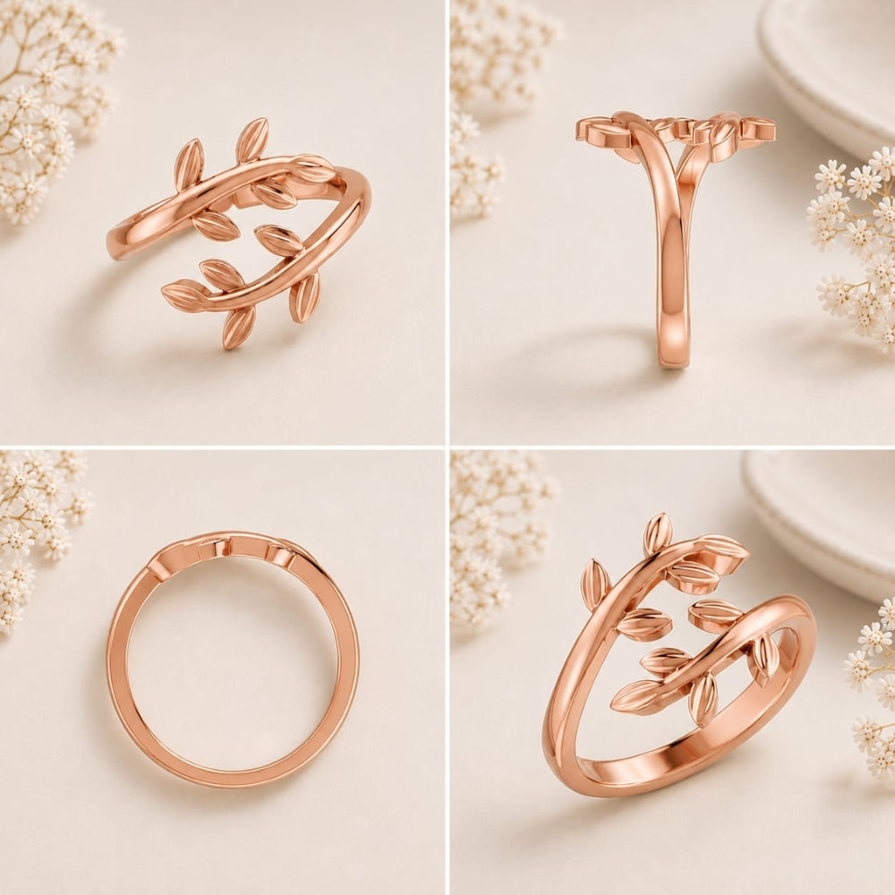 Nature-Inspired Leaf Vine Open Rose gold  Plated Ring