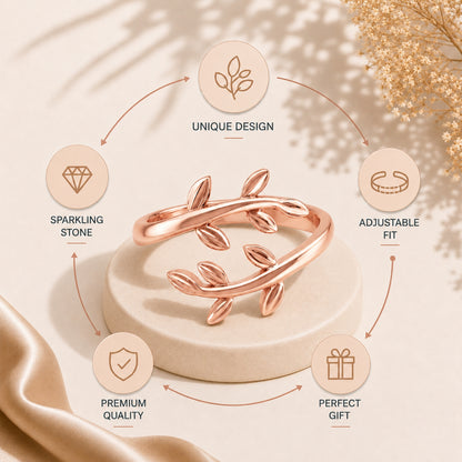 Nature-Inspired Leaf Vine Open Rose gold  Plated Ring