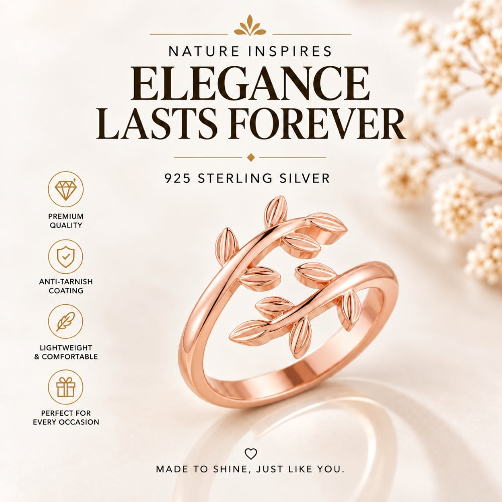 Nature-Inspired Leaf Vine Open Rose gold  Plated Ring