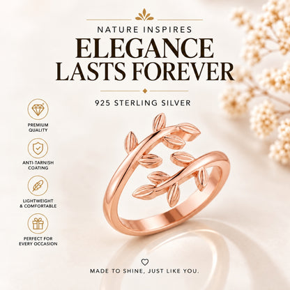 Nature-Inspired Leaf Vine Open Rose gold  Plated Ring