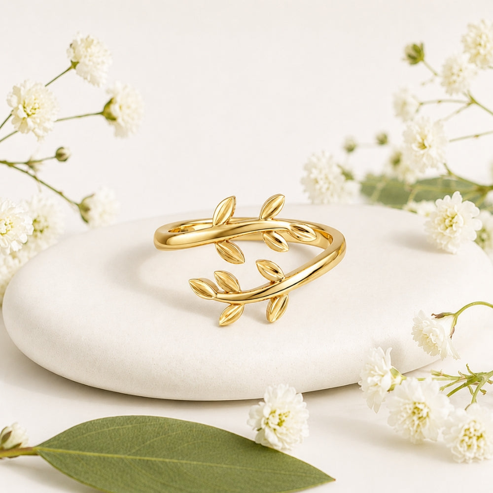 Nature-Inspired Leaf Vine Open Gold Plated Ring