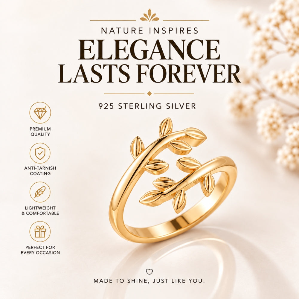Nature-Inspired Leaf Vine Open Gold Plated Ring