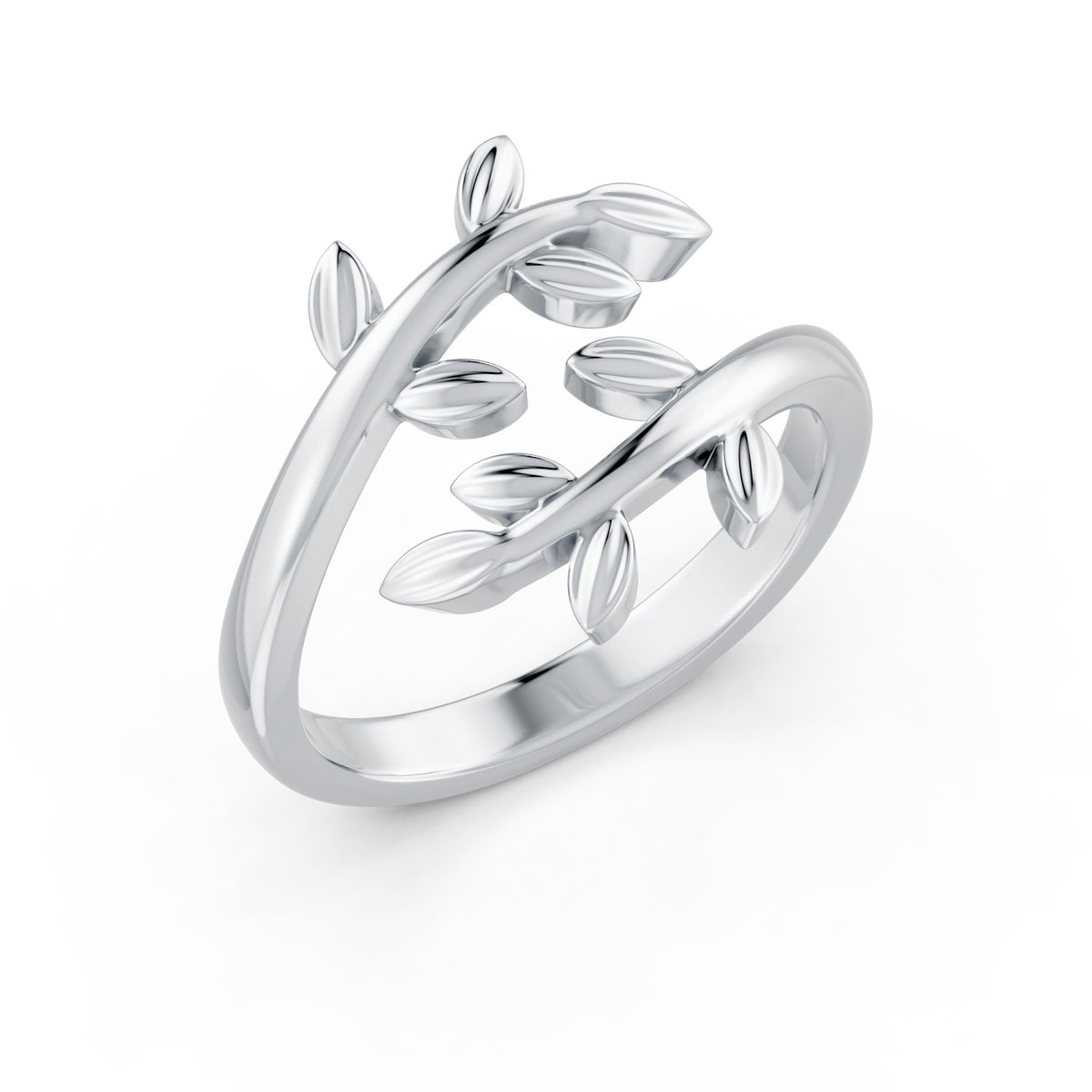 Nature-Inspired Leaf Vine Open Rhodium Plated Ring