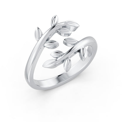 Nature-Inspired Leaf Vine Open Rhodium Plated Ring