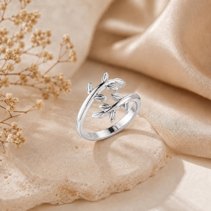 Nature-Inspired Leaf Vine Open Rhodium Plated Ring
