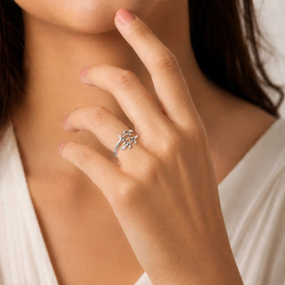 Nature-Inspired Leaf Vine Open Rhodium Plated Ring