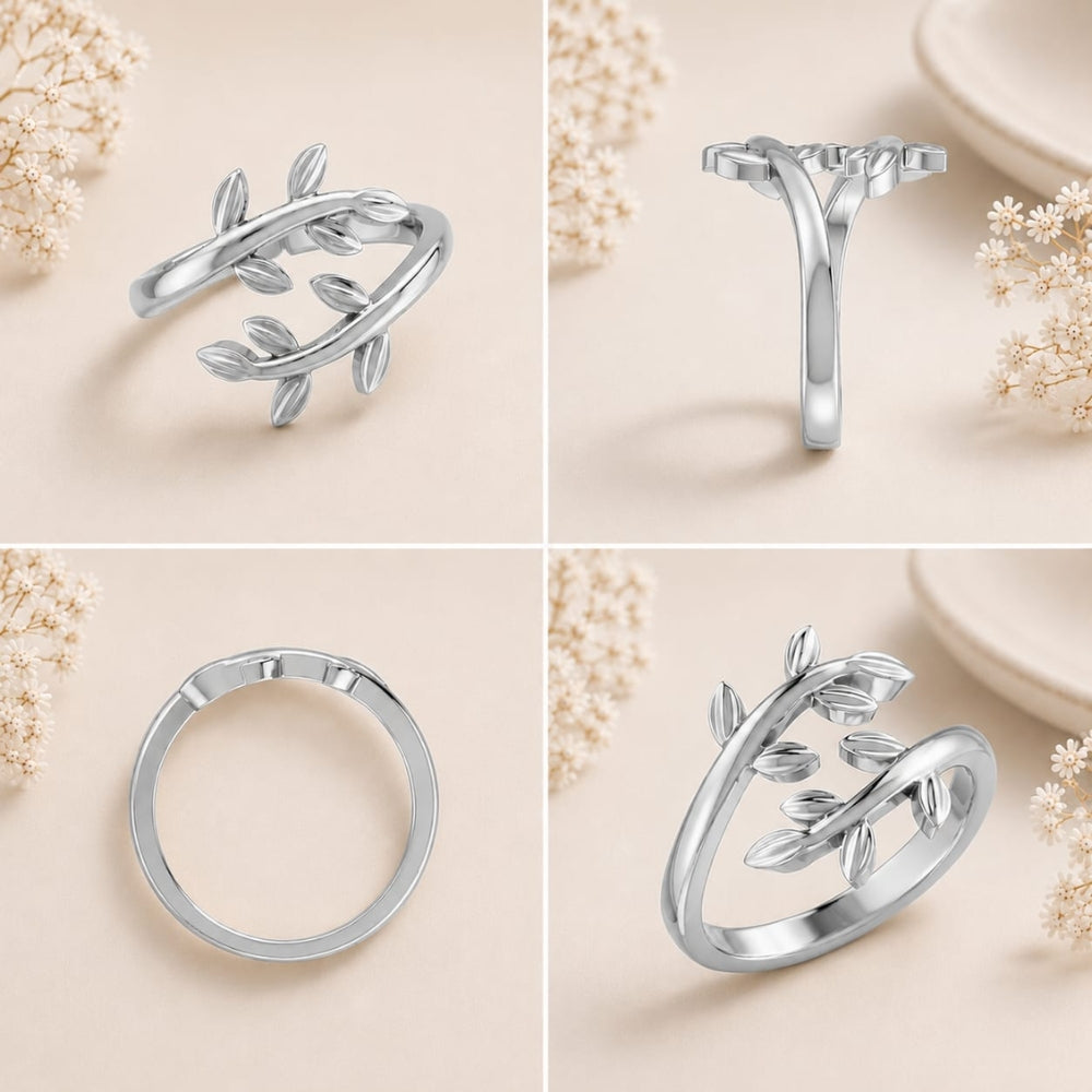 Nature-Inspired Leaf Vine Open Rhodium Plated Ring