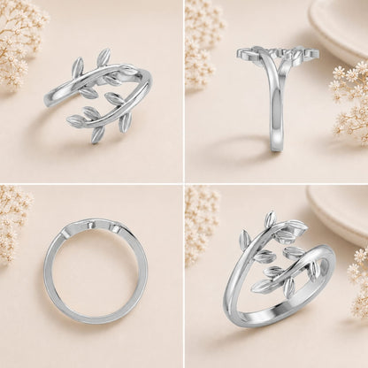 Nature-Inspired Leaf Vine Open Rhodium Plated Ring
