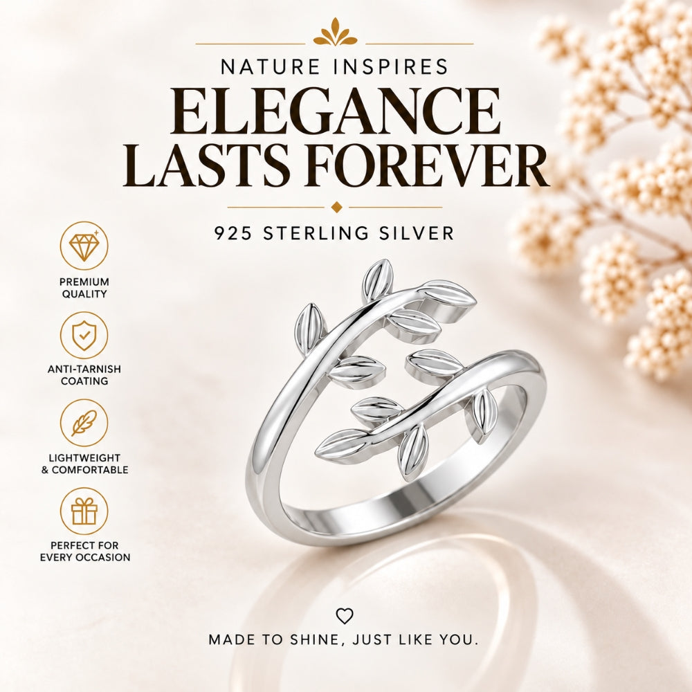 Nature-Inspired Leaf Vine Open Rhodium Plated Ring