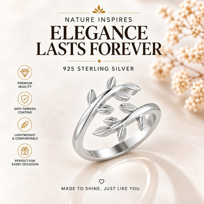 Nature-Inspired Leaf Vine Open Rhodium Plated Ring