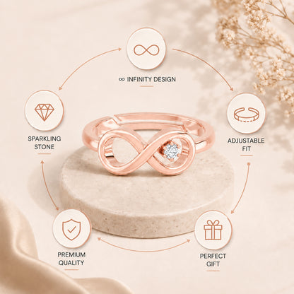 Infinity Loop Solitaire Rose Gold Plated Ring